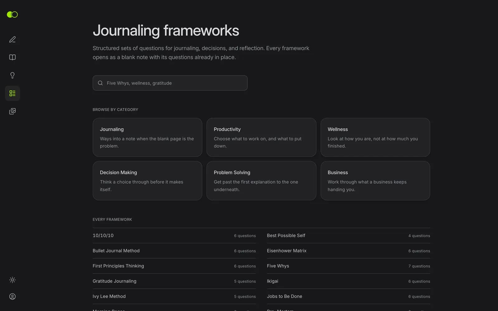 Pustaka framework jurnal Koogita per kategori