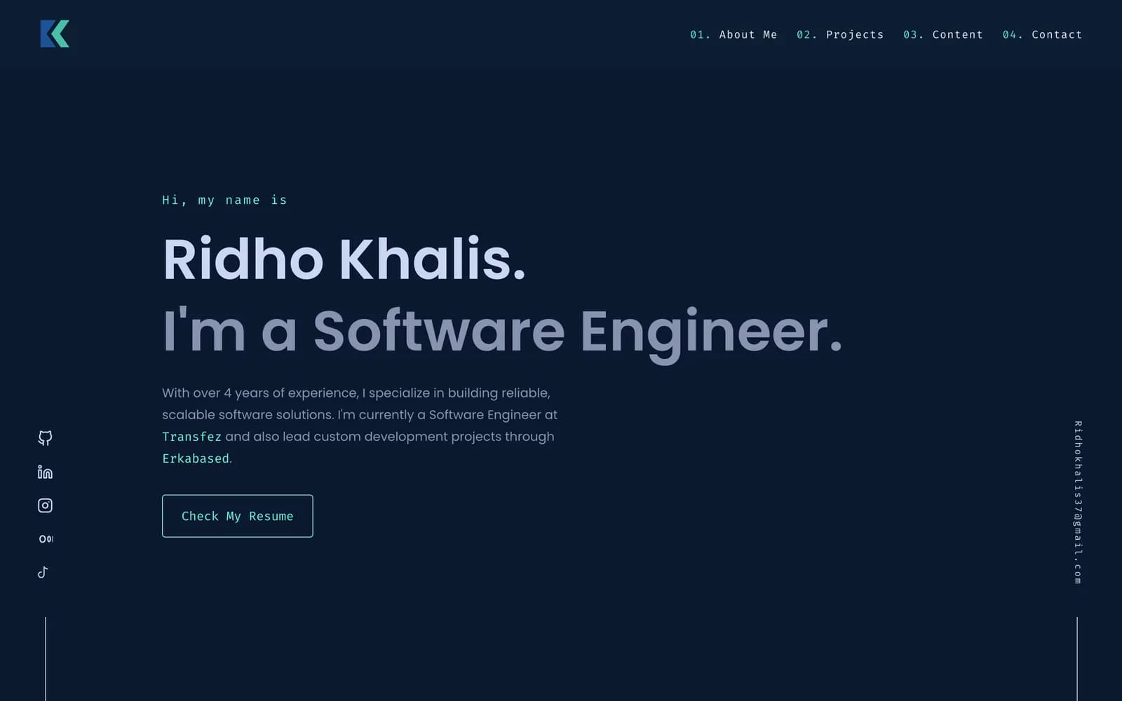 Beranda website portofolio Ridho Khalis